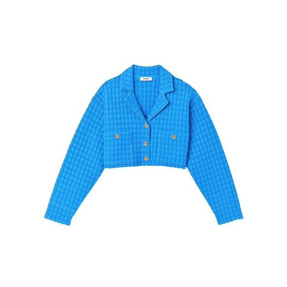 Sandro Cropped 'Tweed' Blue Coatigan Size XS - Picture 1 of 5